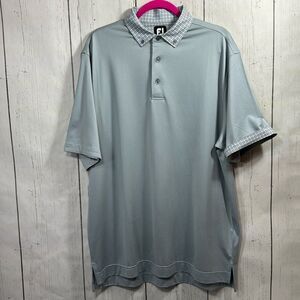 FootJoy FJ  Mens Gray Golf Short Sleeve Plaid Collared Detail Polo Shirt